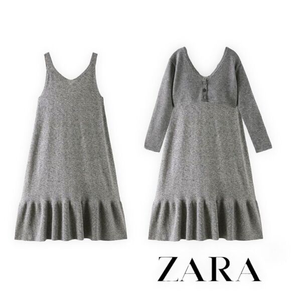 ZARA Kids | Charcoal Gray | RUFFLED KNIT DRESS - Picture 1 of 6